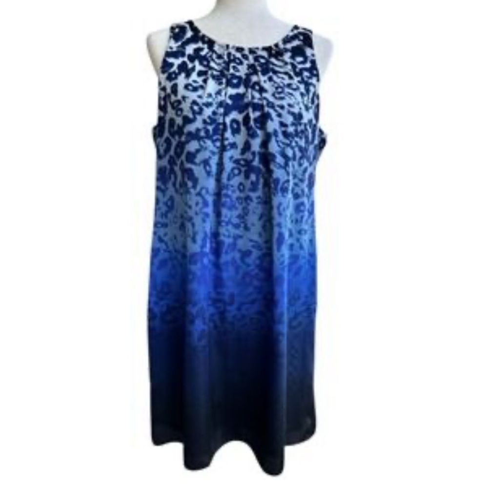Dana Buchman Leopard Sleeveless Sheath Dress M Blue/Black Lined Sheen